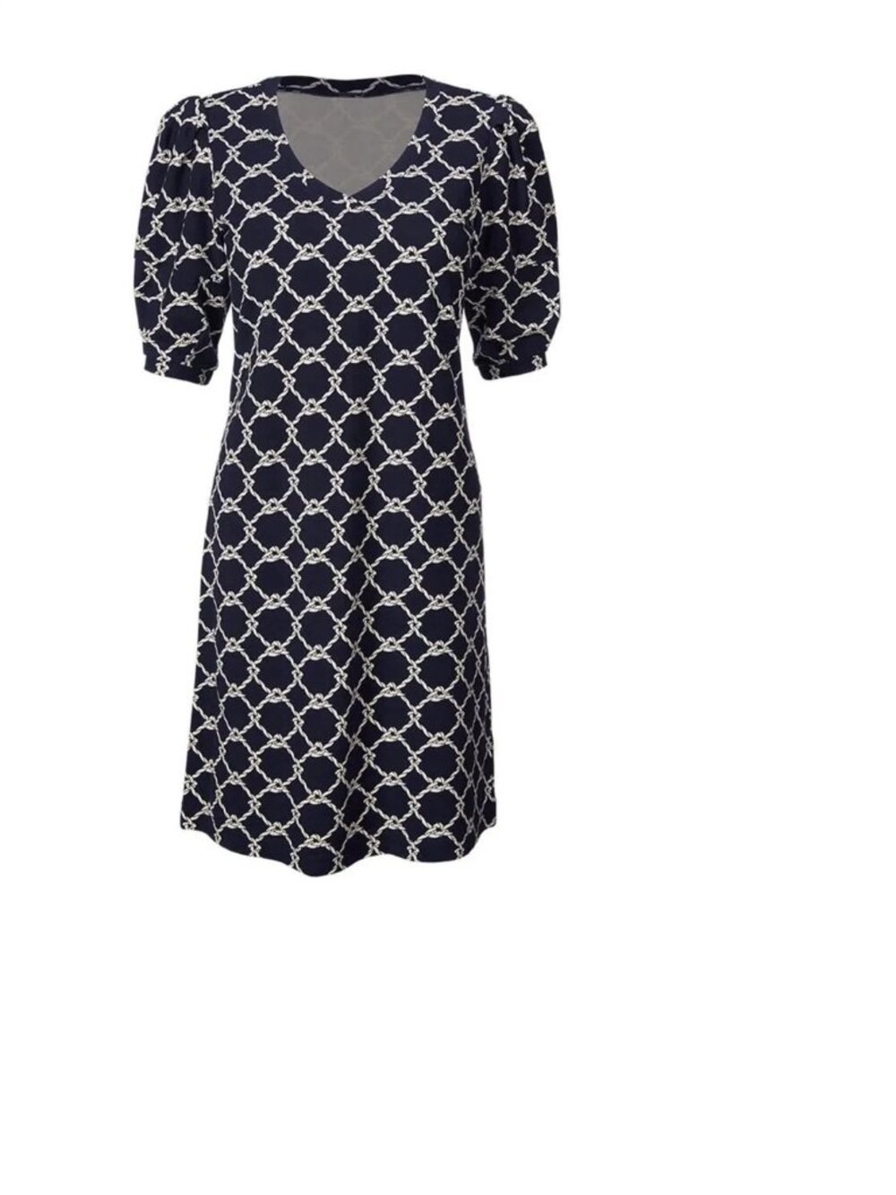 CAbi Cruise Dress Navy and White V-Neck Rope Print A-Line Dress - Picture 2 of 6